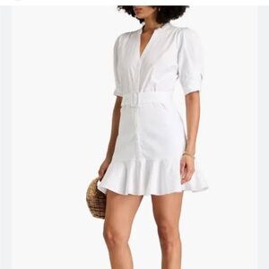 Veronica beard Molly belted shirtdress White Ruffle-Hem Skirt with Belt